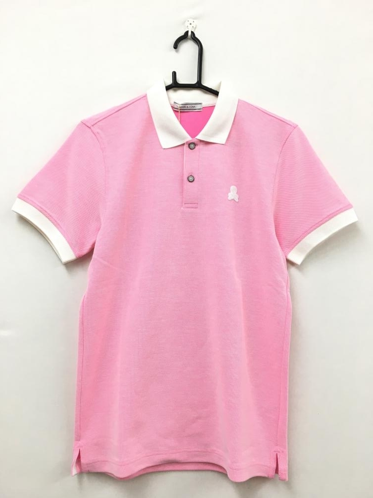 マークアンドロナ 半袖ポロシャツ ピンク×白 スカル M メンズ - ゴルフ